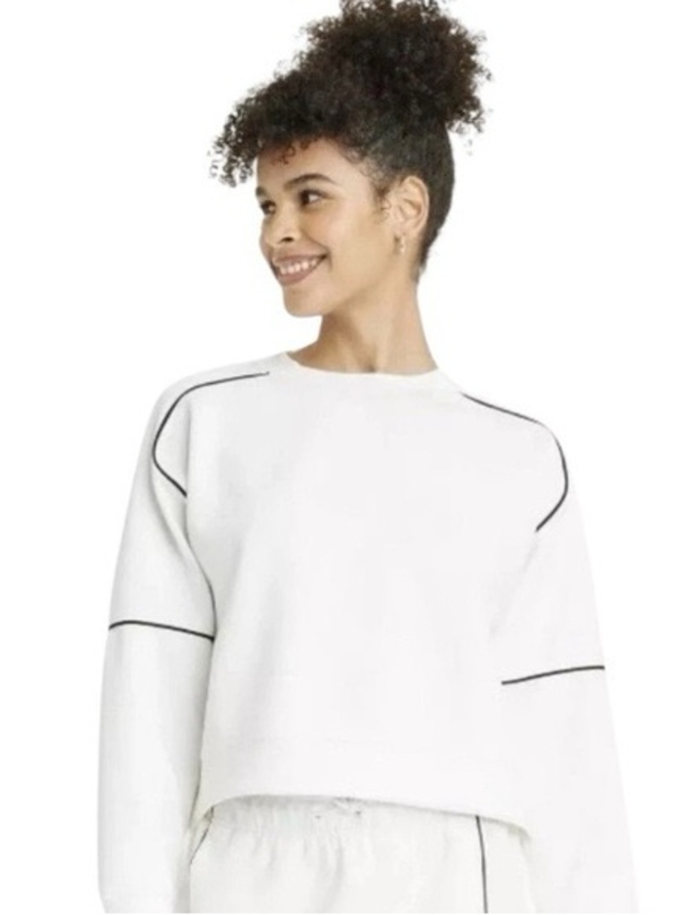 all in motion White Crewneck Sweatshirt with Black Trim